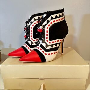 SOPHIA WEBSTER Suede Leather Combo Sz 37/6.5 Red Black Ultra High Heels
